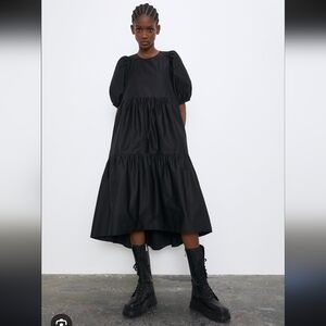 Zara Elegant Black Puff Sleeve Dress